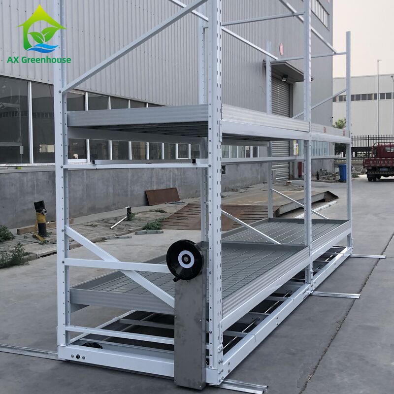 Banc roulant réglable robuste pour serres avec cadre en acier galvanisé à chaud et capacité de charge de 120 kg/m²